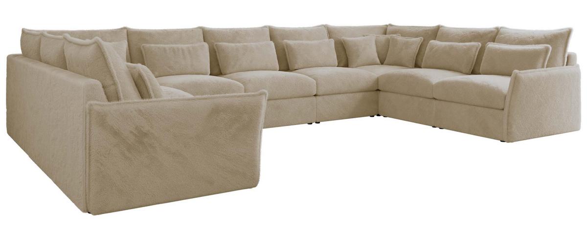 WOHNLANDSCHAFT VERSO U 9M Creme Plüsch - Creme/Schwarz, Kunststoff/Textil (442/93/270cm) - MKS