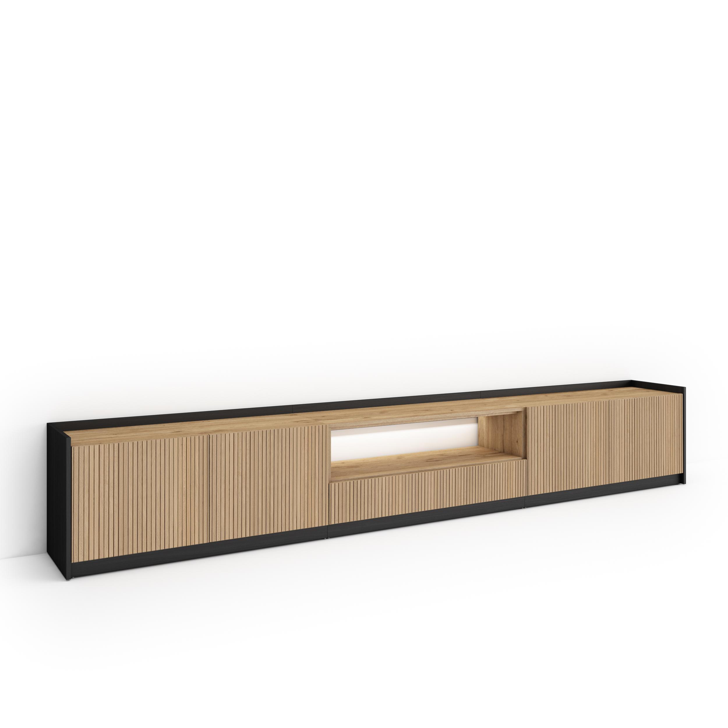 LOWBOARD, Eiche und Schwarz, 310/37/50cm, Led - Eichefarben, Holzwerkstoff (310/50/37cm) - Skraut Home