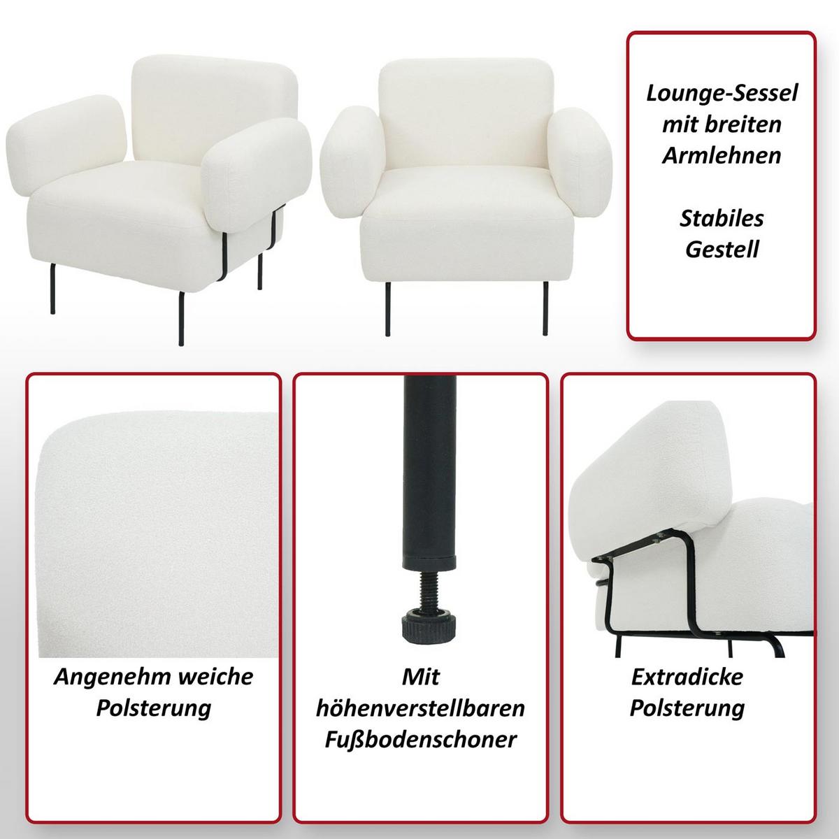 LOUNGE-SESSEL L83B Cremeweiß - Weiß, Textil (88/78/76cm) - MCW