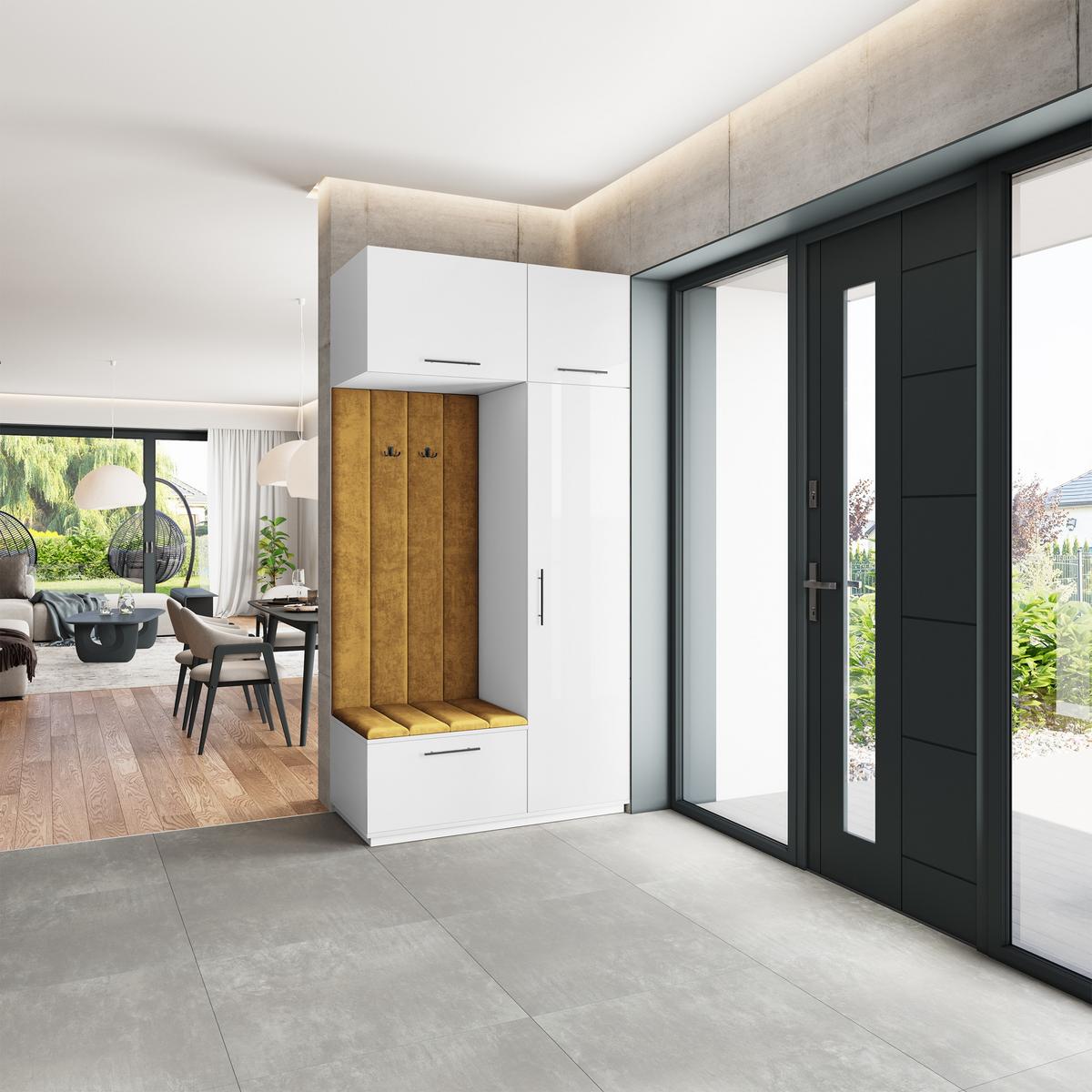 GARDEROBENSCHRANK REMA 120/240/60 cm Modern Garderobe-Set Weiß - Gelb/Weiß, Holzwerkstoff (120/240/60cm) - MASSENO