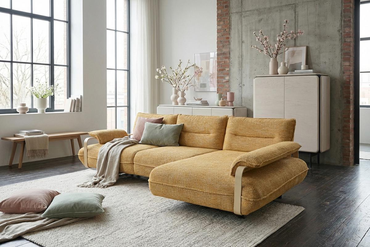 ECKSOFA ANISSA Gelb Flachgewebe - Gelb/Schwarz, Kunststoff/Textil (185/297cm) - KAWOLA