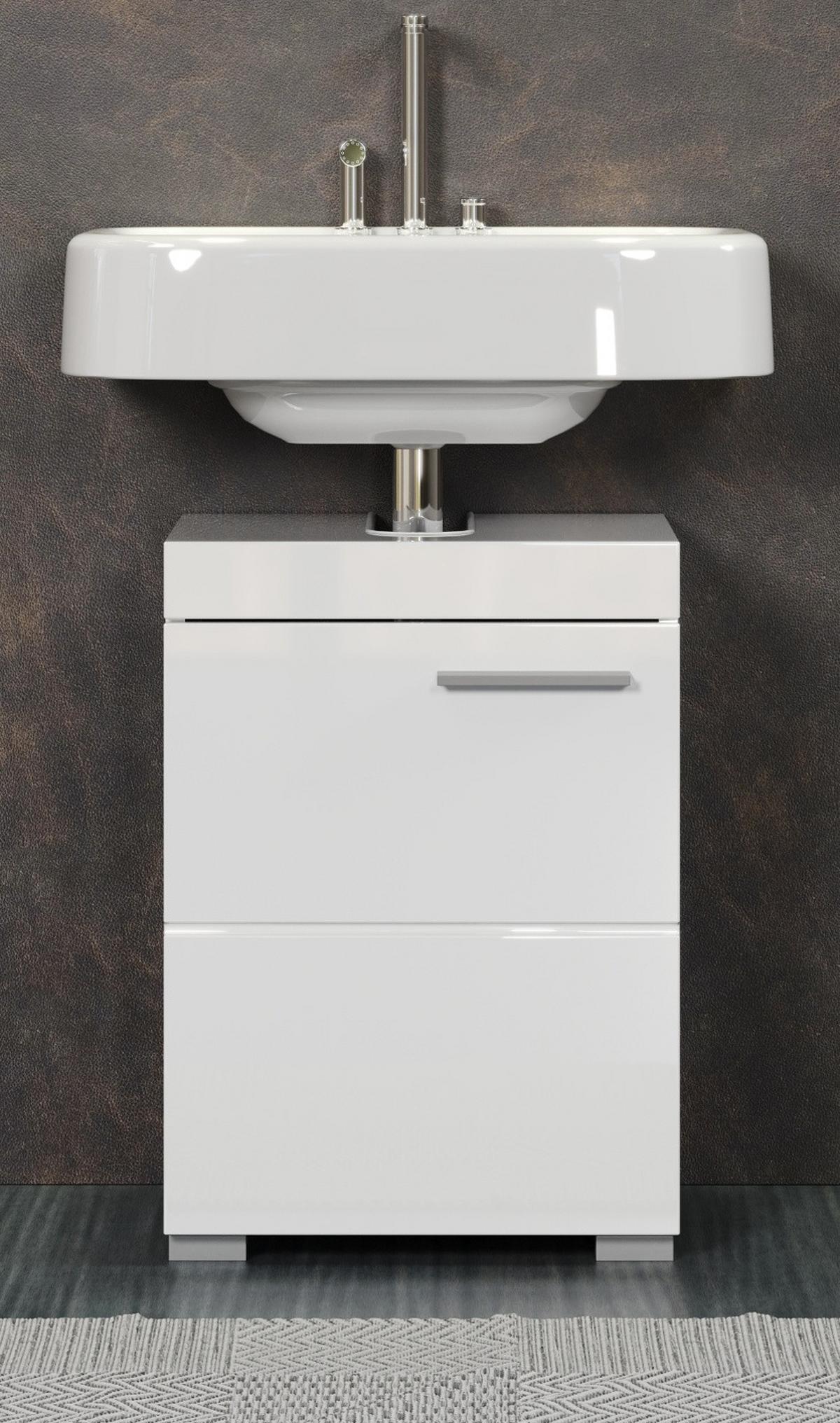 WASCHBECKENUNTERSCHRANK weiß Hochglanz 40 cm, Badschrank Türanschlag wechselbar - Weiß Hochglanz/Alufarben, Holzwerkstoff/Kunststoff (40/56/34cm) - Top.Furn