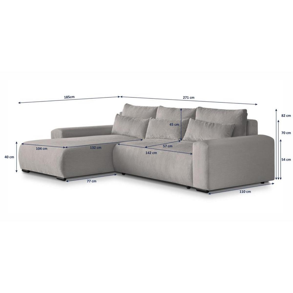 ECKSCHLAFSOFA Benny cappuccino links - Schwarz/Cappuccino, Kunststoff/Textil (271/185cm) - Beautysofa