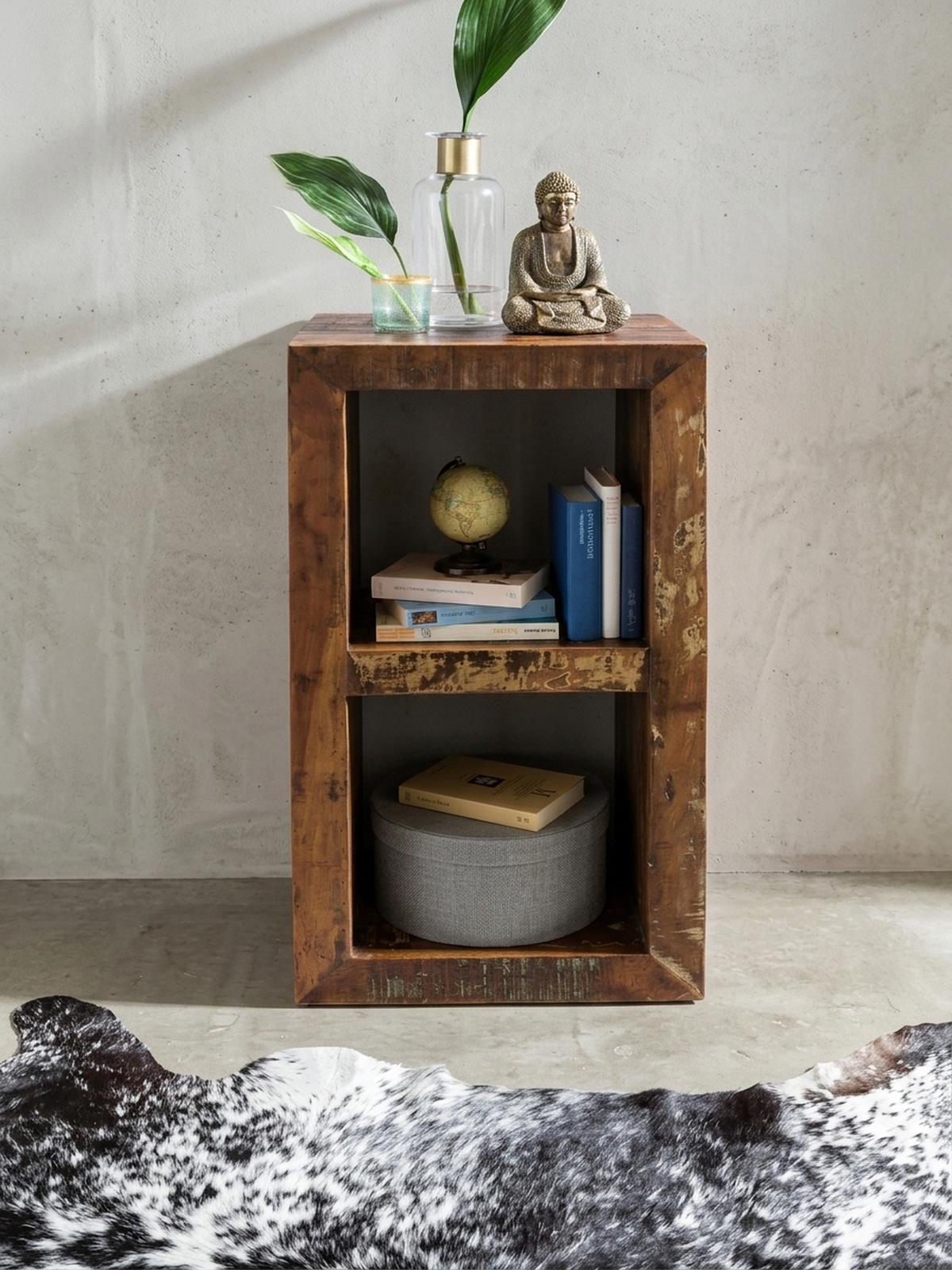 REGAL Massivholz Mango Cubeform Vintage EWA, Braun 45x35x90 cm - Braun, Holz (45/90/35cm) - KADIMA DESIGN
