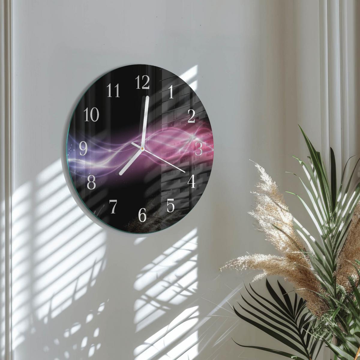 WANDUHR aus Glas Ø30 cm - Abstrakte Linien - Lila, Glas (30/30/0.4cm) - TULUP
