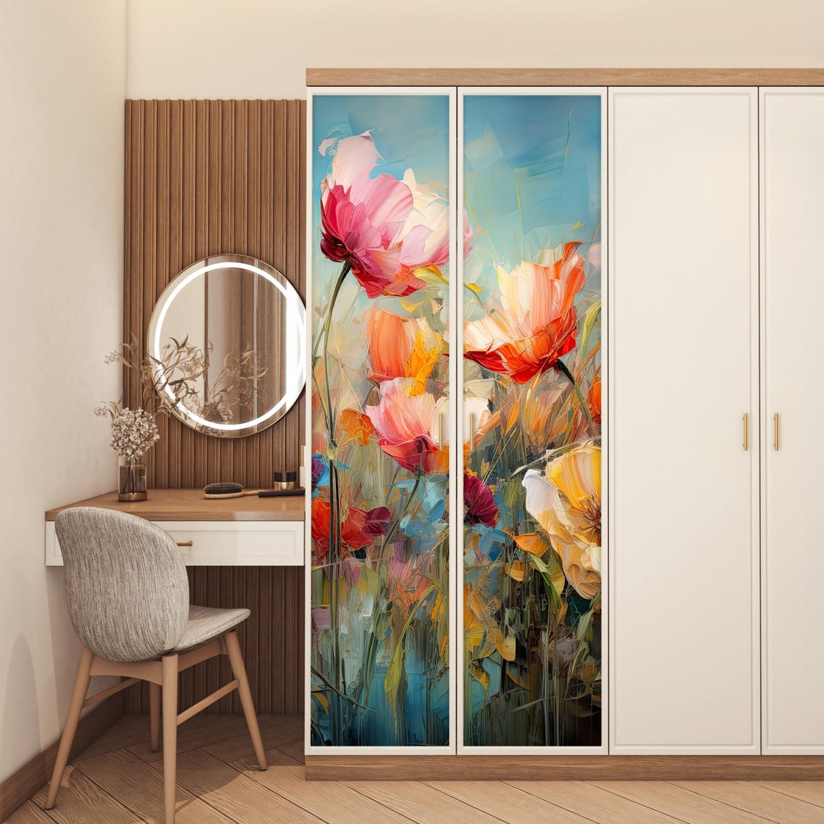 TÜRAUFKLEBER Selbstklebend - Blumen - Aquarell - Kunst - Botanisch - Natur 85x205 cm - Türtapete - Orange, Kunststoff (85/205cm) - MuchoWow