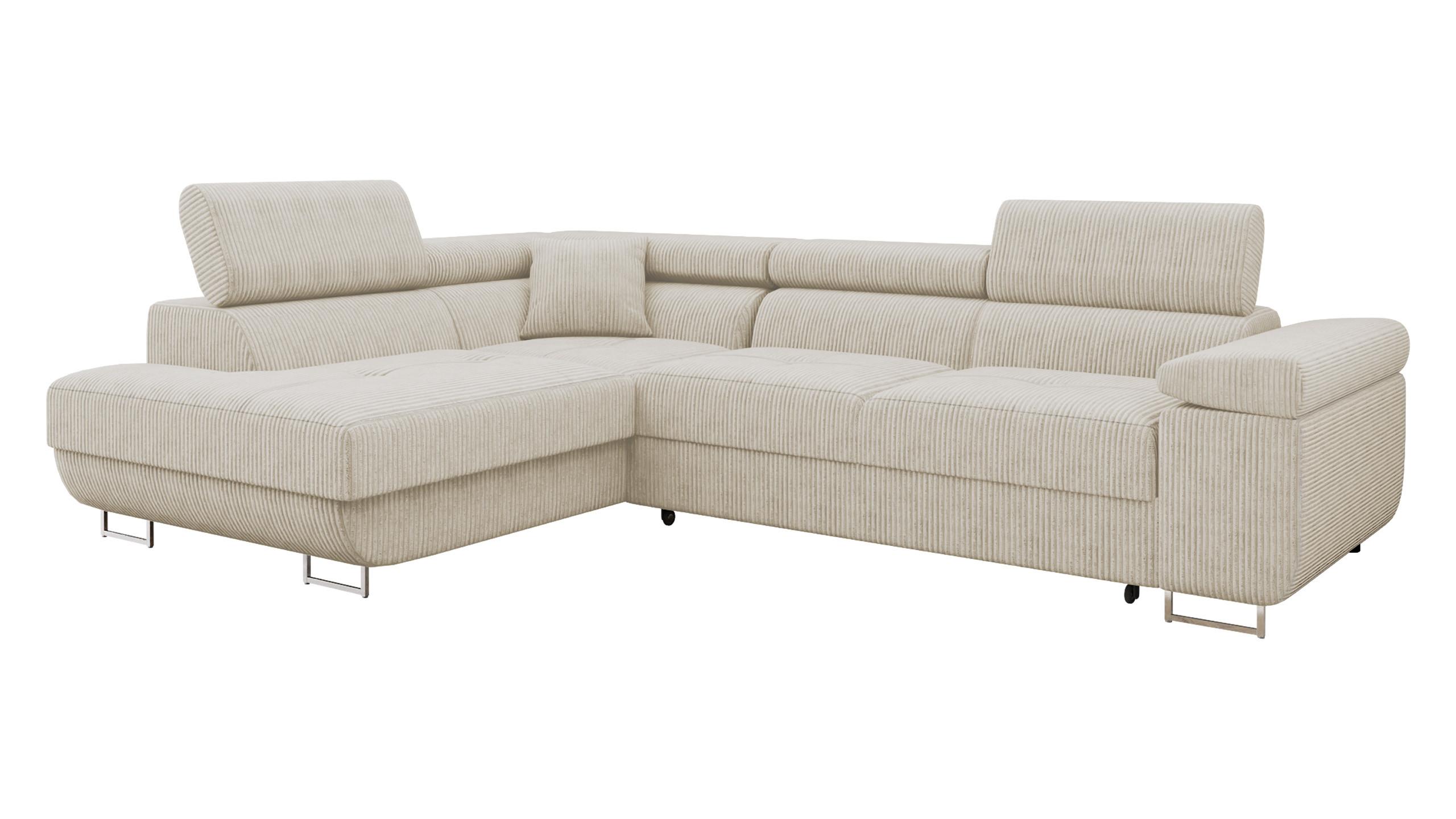 ECKSOFA Torezio Cord, Seite: Links - Beige, Holz/Textil (274/203cm) - MIRJAN24