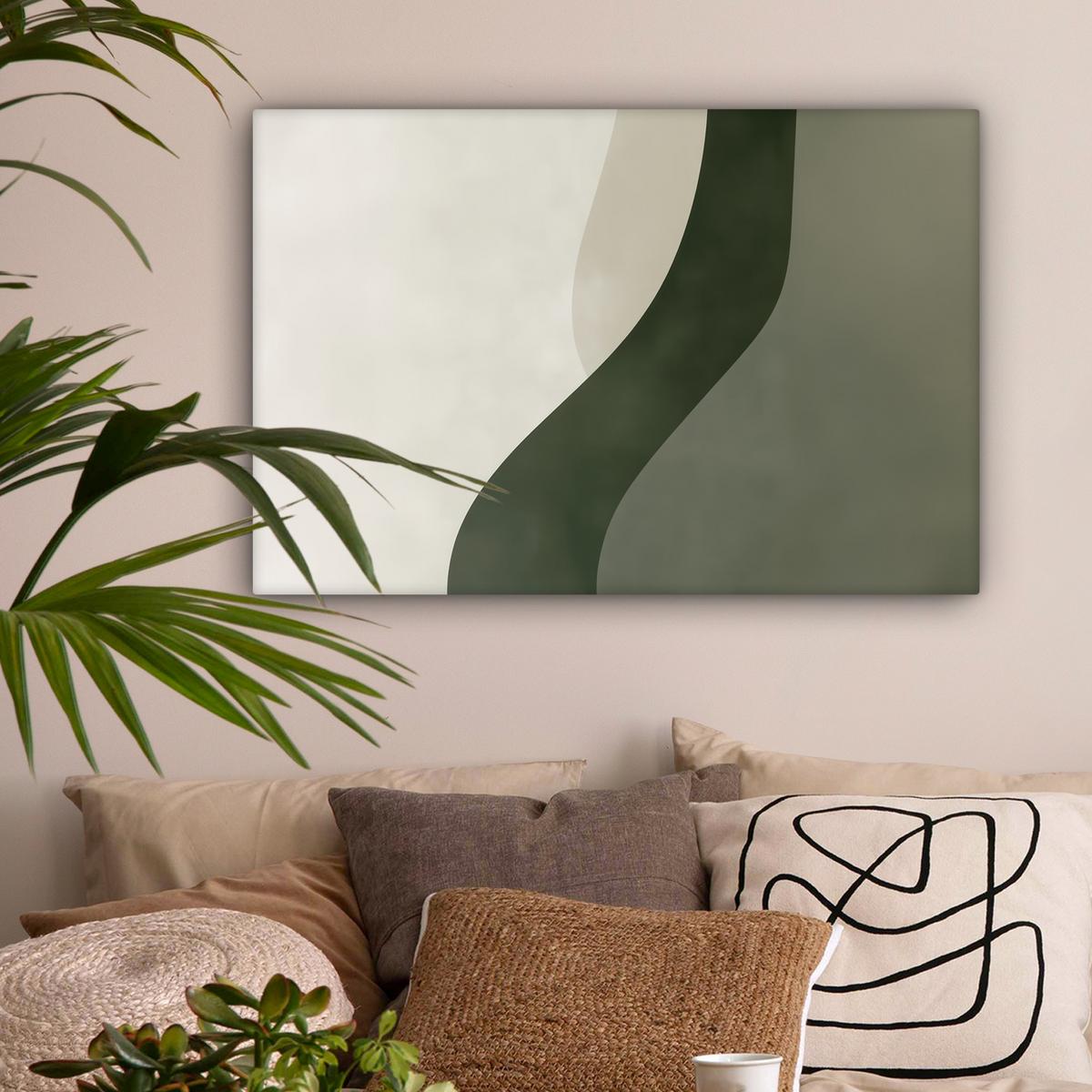 LEINWANDBILD Japandi - Grün - Abstrakt - Modern Gemälde 60x40 cm - Salbeigrün, Textil (60/40cm) - MuchoWow