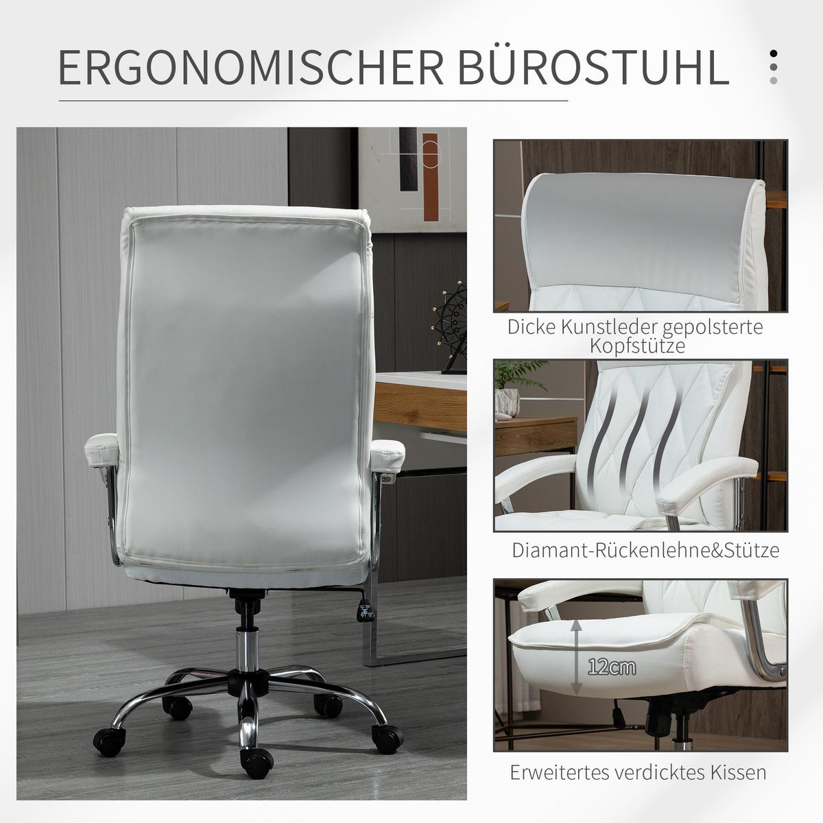 CHEFSESSEL, Bürostuhl, Kunstleder, Weiß - Weiß, Metall (69/121/66cm) - Vinsetto