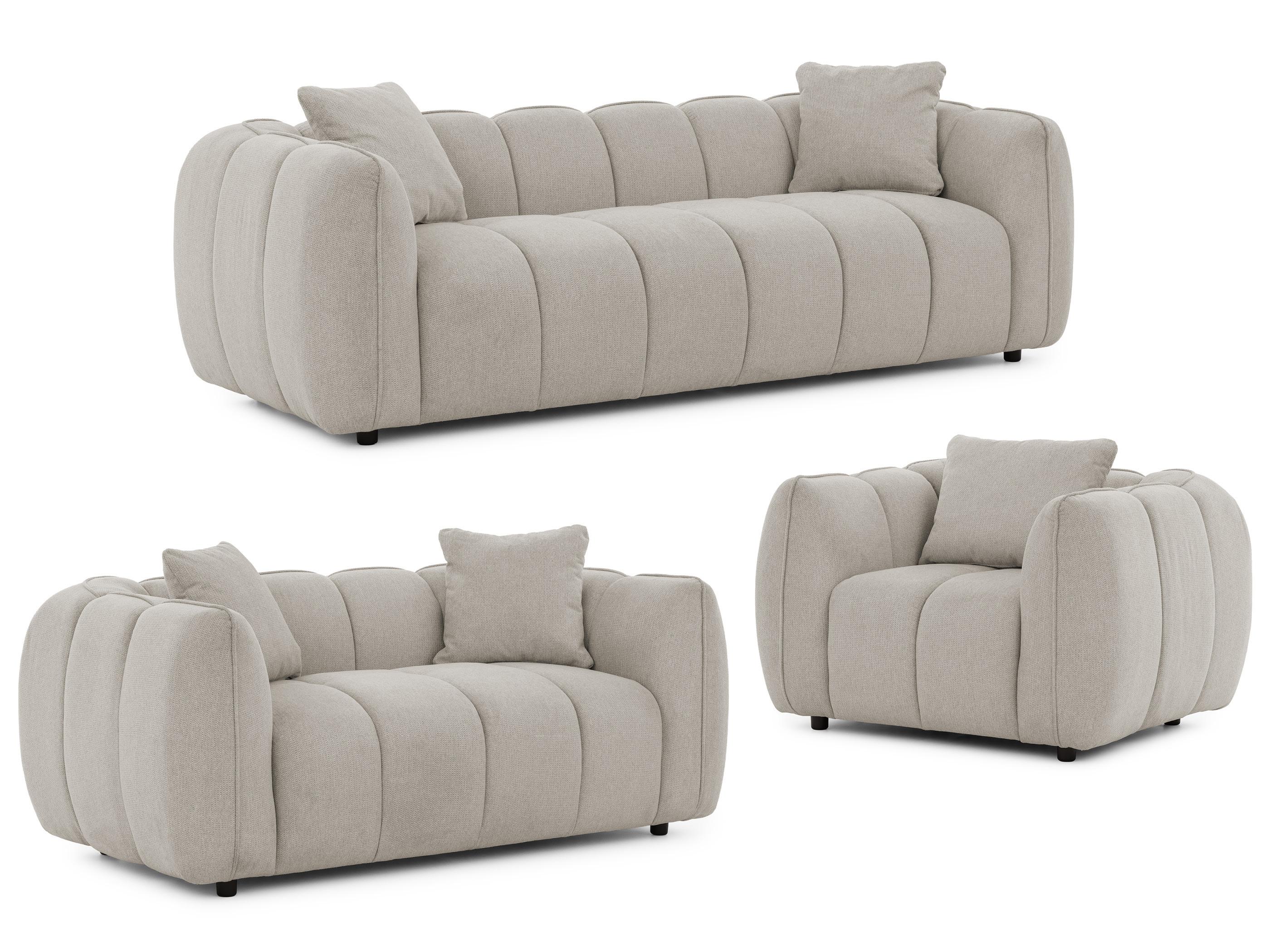 SITZGARNITUR 3+2+1 Nubira in tief gesteppter Bubble-Optik aus weichem Taupe Strukturstoff im modernen Design - Taupe/Schwarz, Holz/Kunststoff (228/69/89cm) - S-Style Möbel