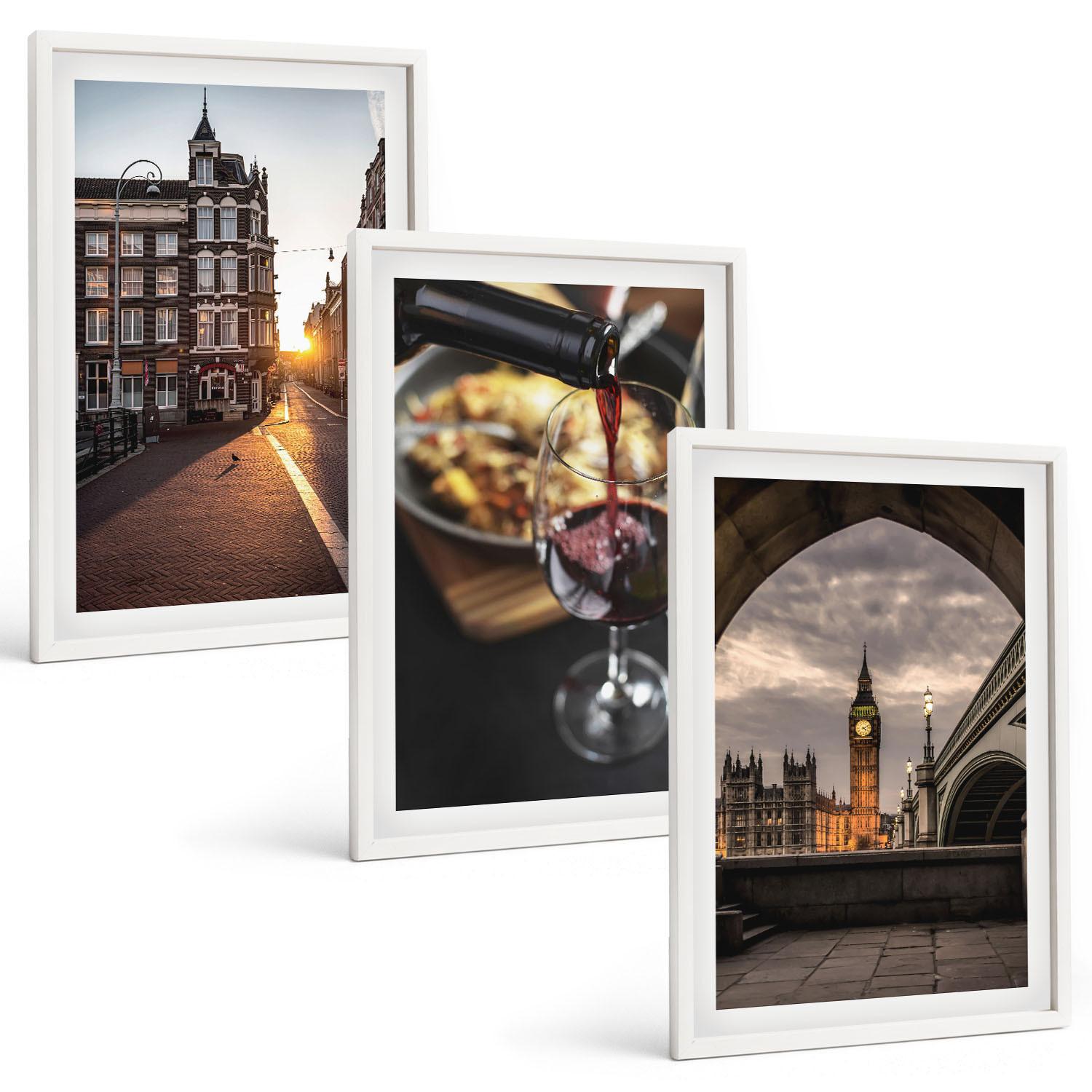 BILDER SET 3er Set - 40x60 cm Weißer Rahmen - Bilder von Essen in der Stadt London - Weiß, Kunststoff (40/60cm) - TULUP