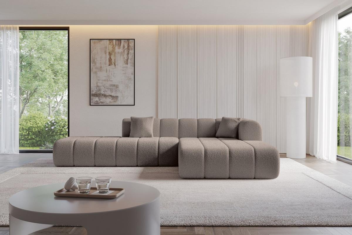ECKSOFA Ottomane Rechts BILA-L 289x176x71 Braun Bouclé - Schwarz/Braun, Holzwerkstoff/Kunststoff (289/176cm) - ALTDECOR