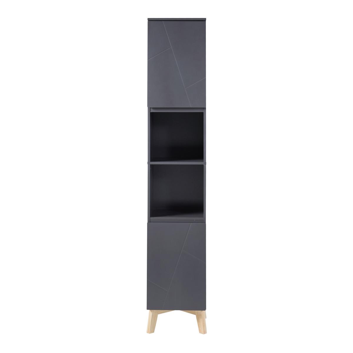 HOCHSCHRANK Overath - Naturfarben/Grau, Eichenholz/Holzwerkstoff (30/160/30cm) - [en.casa]