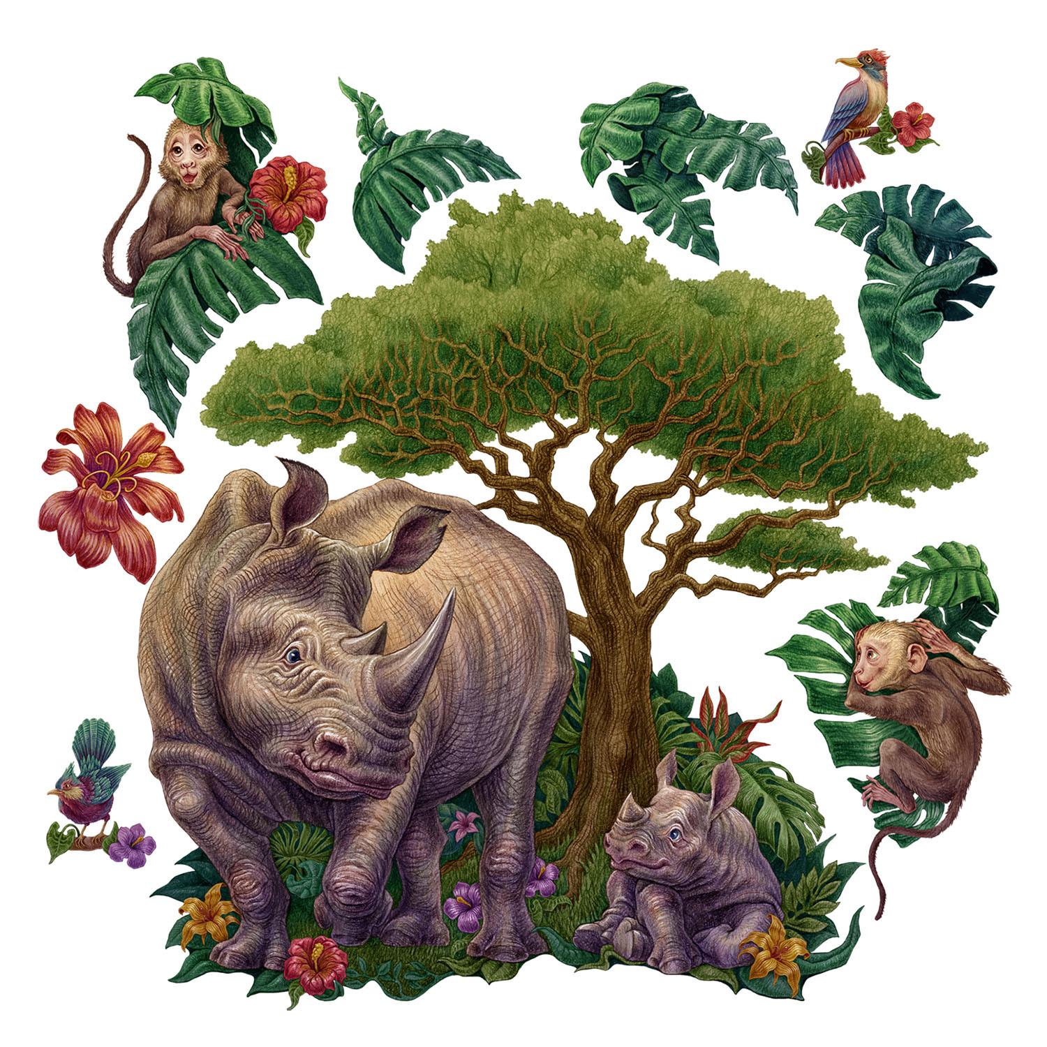 WANDAUFKLEBER 60x65cm - Zeichentrick-Wildtiere - Multicolor, Kunststoff (60/65/0.1cm) - Wallfluent