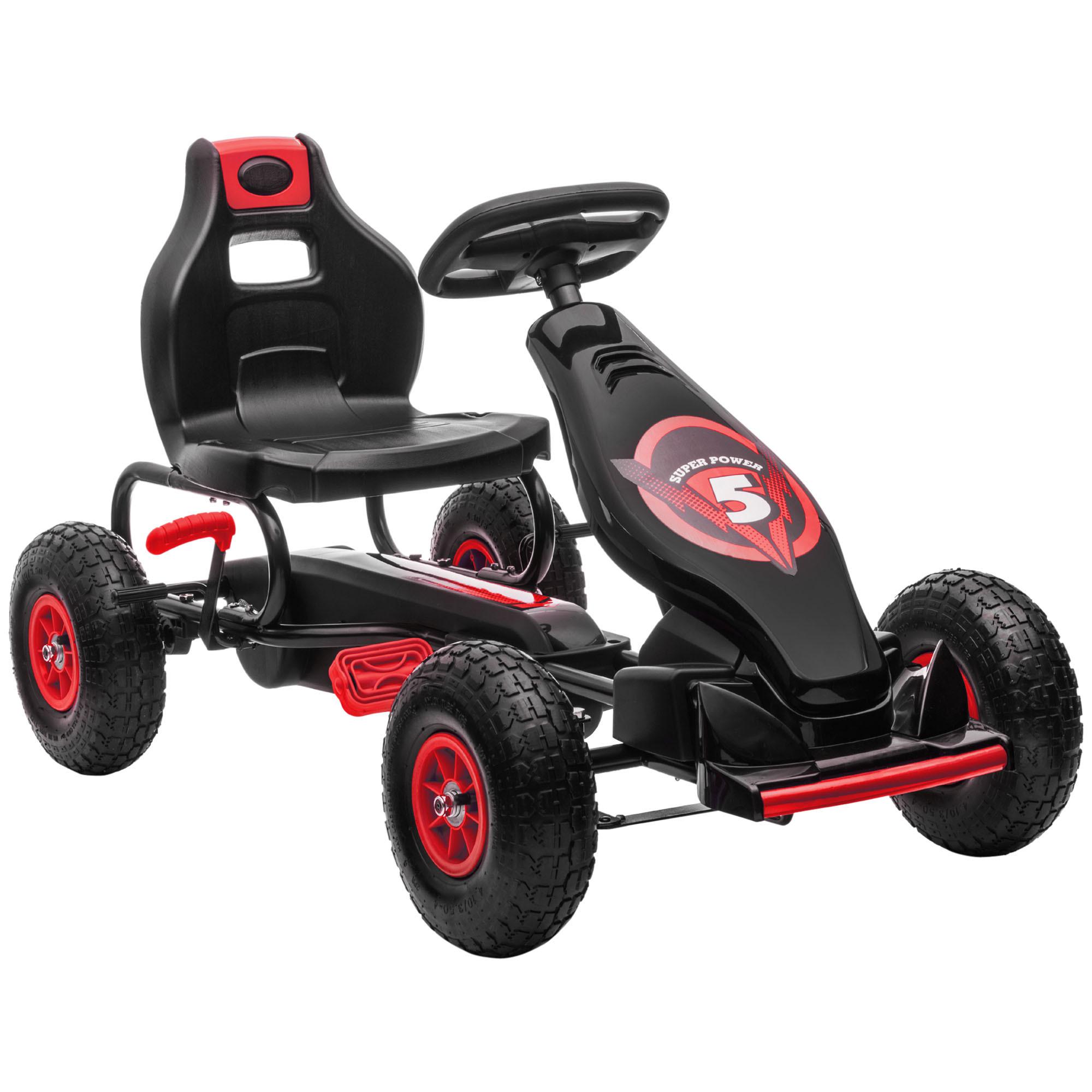 GOKART, Kinderfahrzeug mit verstellbarem Schalensitz, Tretauto, Rot+Schwarz - Rot, Metall (121/58/61cm) - HOMCOM