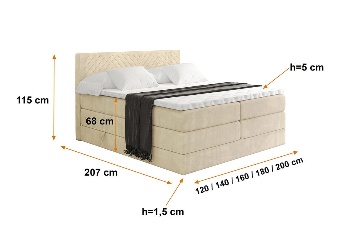 BOXSPRINGBETT mit Matratze H3|H4 und Lattenrost - VEXA KING-120x200 - Beige Monolith - Beige, Holzwerkstoff (120/200cm) - ALTDECOR