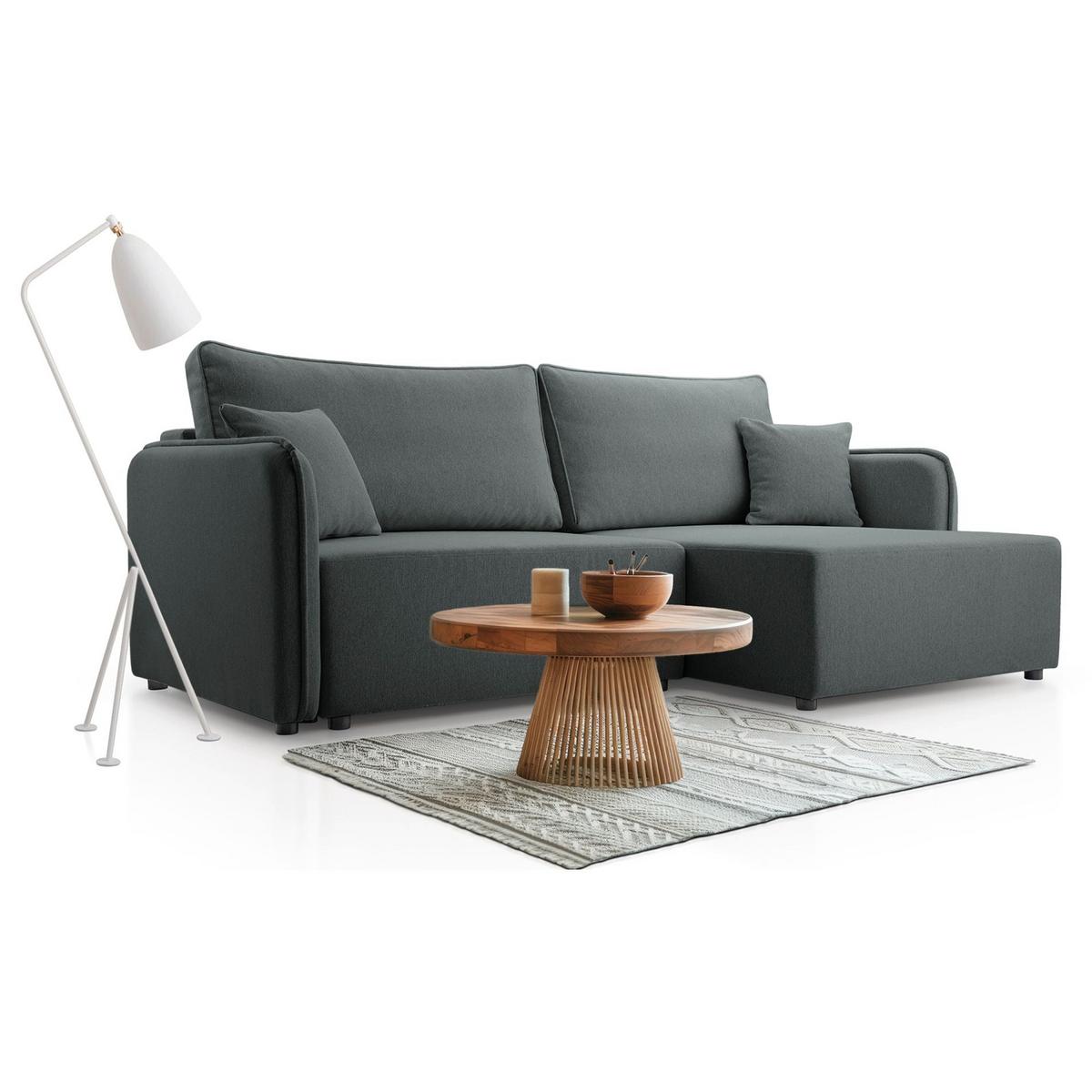 ECKSOFA Kassian, Grau Strukturstoff, rechtsseitig - Schwarz/Grau, Kunststoff/Textil (147/227cm) - Selsey