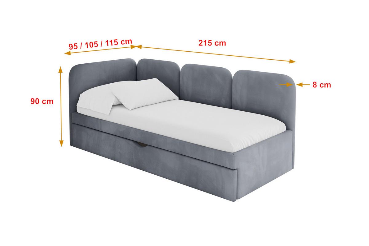 EINZELLBETT Jugendbett mit Bettkasten, Rechts - ALVY 100x200 Grau - Grau, Holzwerkstoff/Textil (100/200cm) - ALTDECOR