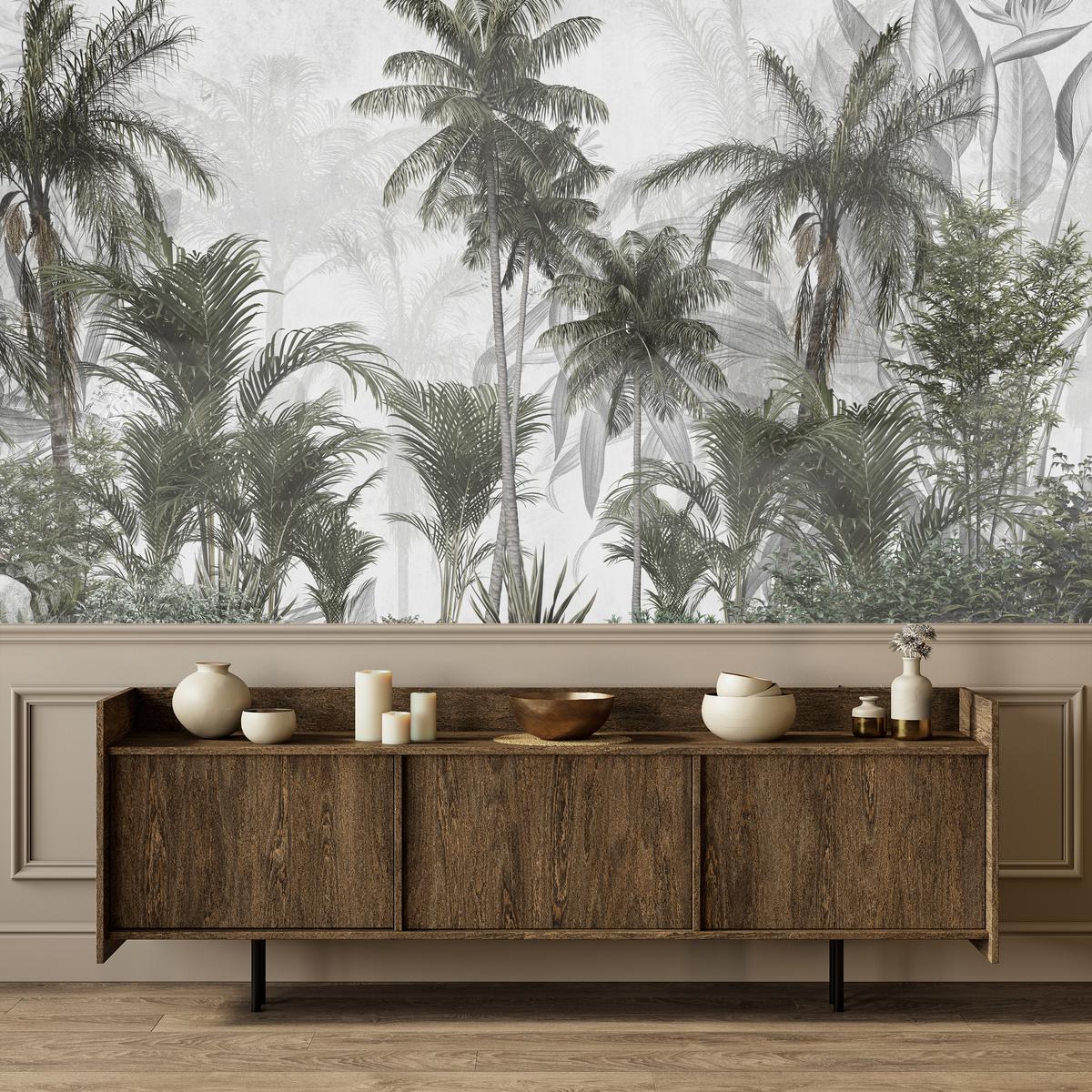 FOTOTAPETE für Wohnzimmer Natur Hohe Palmen Bäume Tropisch 100x70 - Grau/Grün, Papier (100/70cm) - Muralo