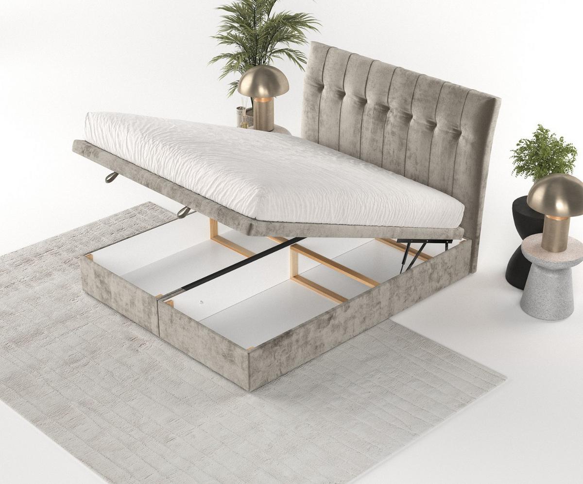POLSTERBETT Kelsea mit Stauraum 180/200 cm Beige im Lotta Stoff - Beige/Schwarz, Holz/Holzwerkstoff (180/200cm) - AltaBeds