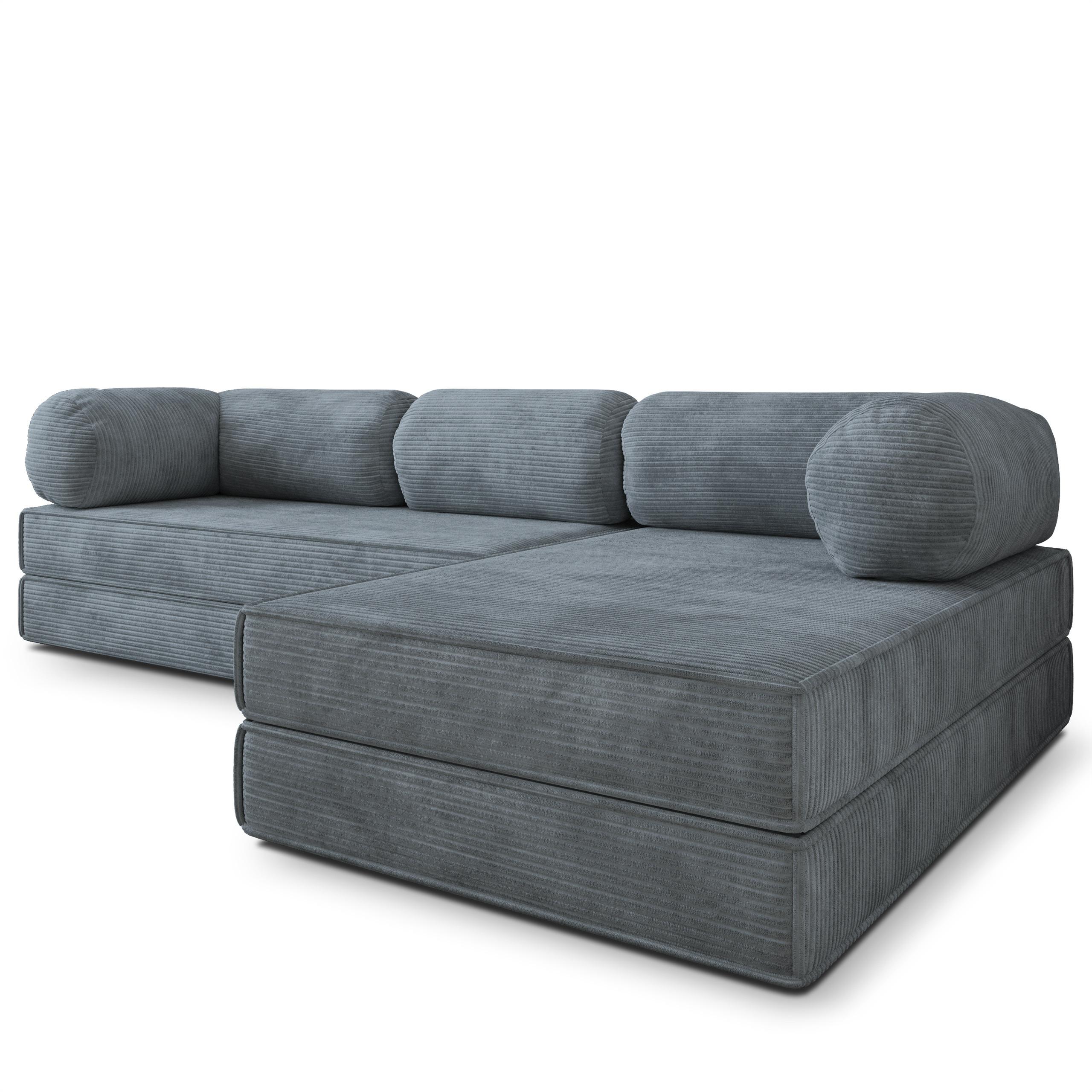 ECKSOFA ETERA modulares Boneless Sofa mit Schlaffunktion Grau Kordstoff - Grau, Textil (270/160cm) - MASSENO