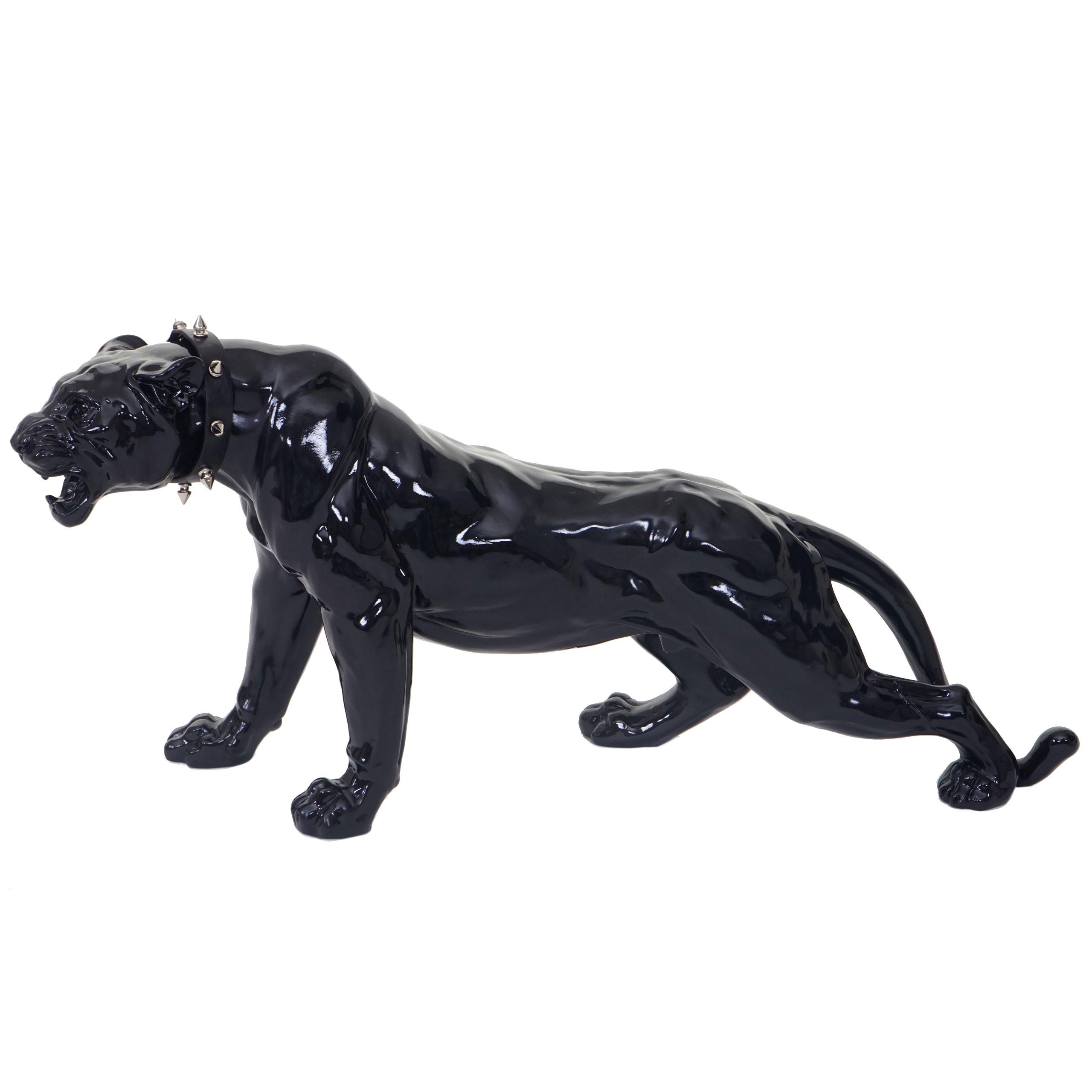 DEKO FIGUR PANTHER MIT HALSBAND Hochglanz Schwarz - Schwarz Hochglanz, Stein (18/28/59cm) - MCW