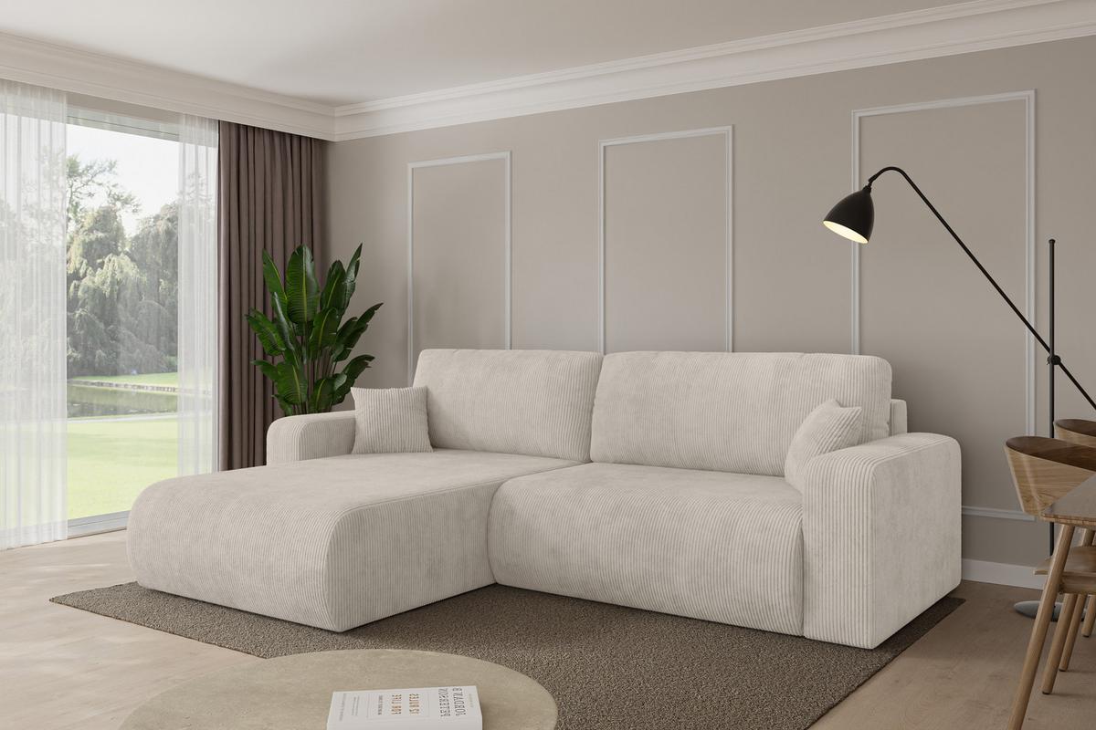 ECKSOFA mit Schlaffunktion Ottomane Links BERY-L 276x193x88 Creme Cord - Ecru/Creme, Holzwerkstoff/Kunststoff (276/193cm) - ALTDECOR