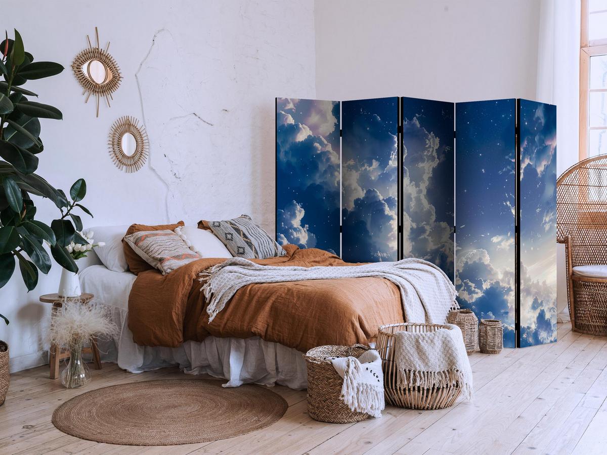 PARAVENT Akustik 5-tlg 225x172 cm Himmel Wolken - Blau, Holz/Textil (225/172/3cm) - Muralo