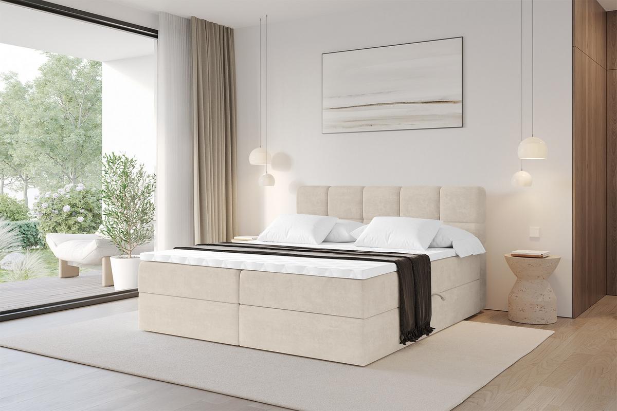 BOXBETT mit Matratze H3 - FAMA - 160x200 cm Beige Monolith - Sahara, Holzwerkstoff (160/200cm) - ALTDECOR