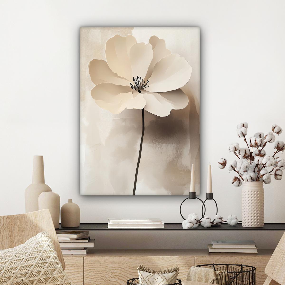 LEINWANDBILD Blume - Beige - Farbe - Schatten Wandbild Wohnzimmer 60x80 cm - Creme, Textil (60/80cm) - MuchoWow