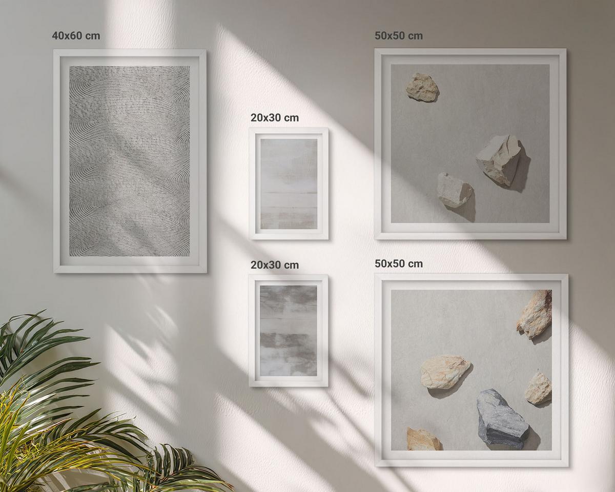 BILDER SET 5er Set - 50x50 cm & 20x30 cm & 40x60 cm Weißer Rahmen - Moderne minimalistische Texturen - Weiß, Kunststoff (40/60cm) - TULUP