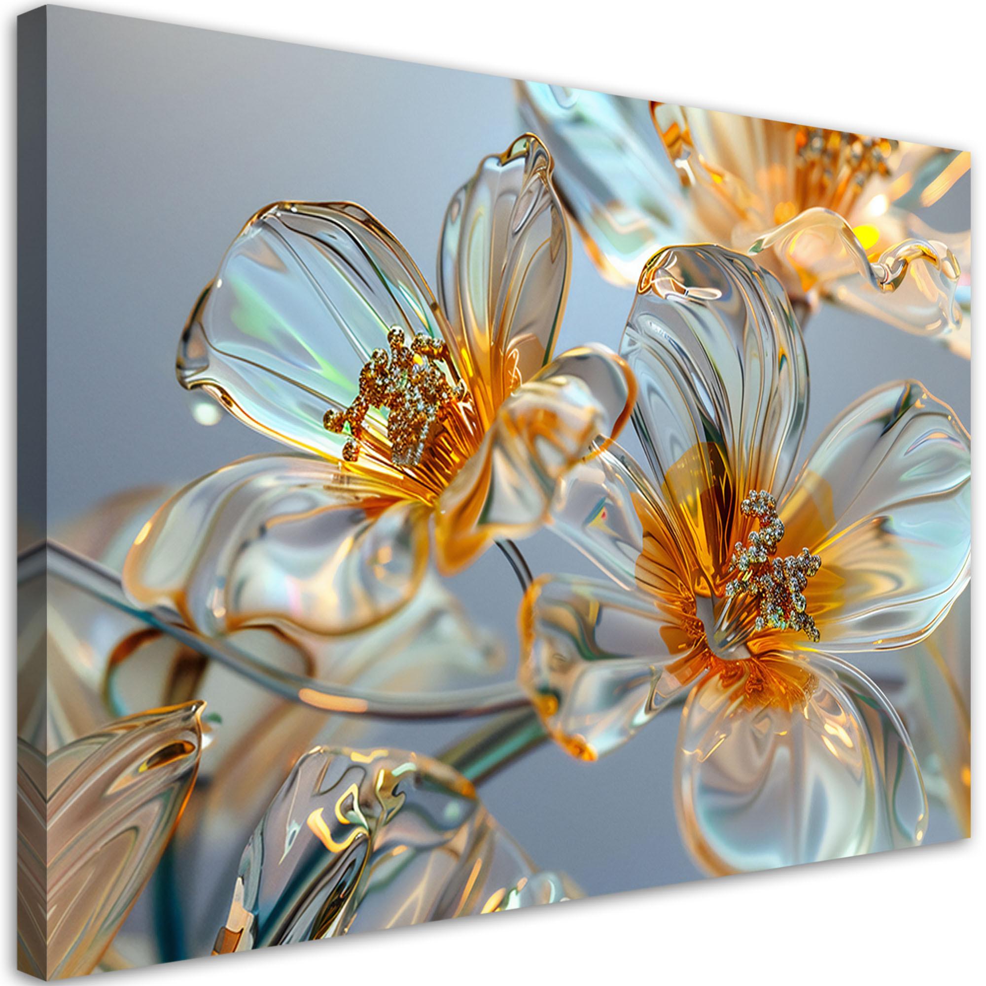 LEINWANDBILD Diamant-Glasblumen - Komposition 90x60cm - Weiß, Textil (90/60cm) - Feeby