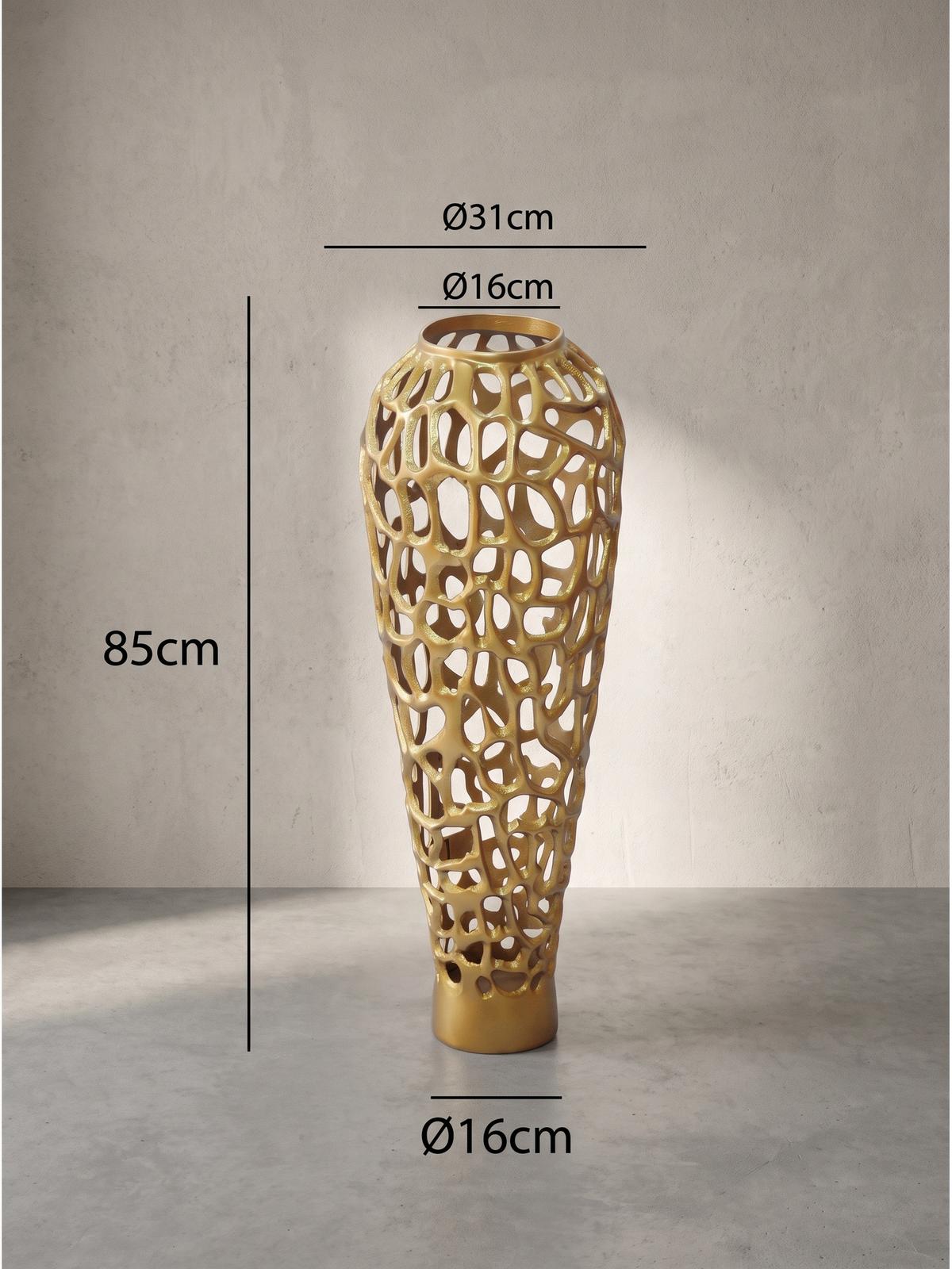 BODENVASE ASTLUX, Aluminium, handgefertigt, Gold, Ø 31 x 85 cm - Goldfarben, Metall (85cm) - KADIMA DESIGN