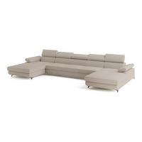 WOHNLANDSCHAFT VIVENTE Beige Boucle-Stoff mit Schlaffunktion - Beige, Holz (410/89/190cm) - MASSENO