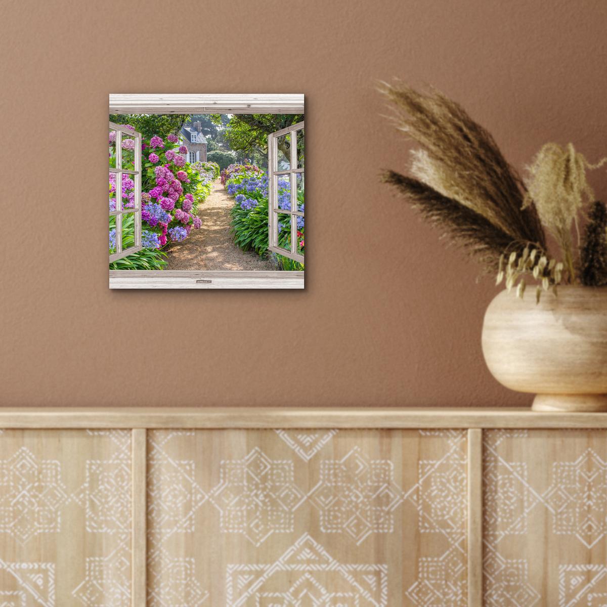 METALLBILD Hortensie - Durchsichtig - Blumen - Sommer - Lila - Weg 20x20 cm - Lila, Metall (20/20cm) - MuchoWow