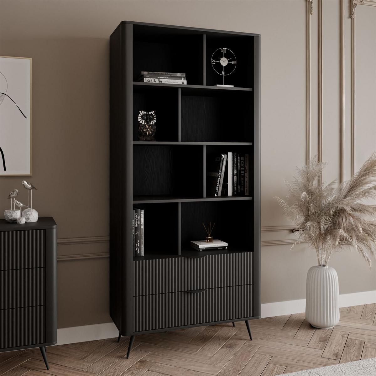 REGAL SCARLETT MIT SCHUBLADEN SCHWARZ - Schwarz, Holzwerkstoff (88/193.8/38cm) - Lookway