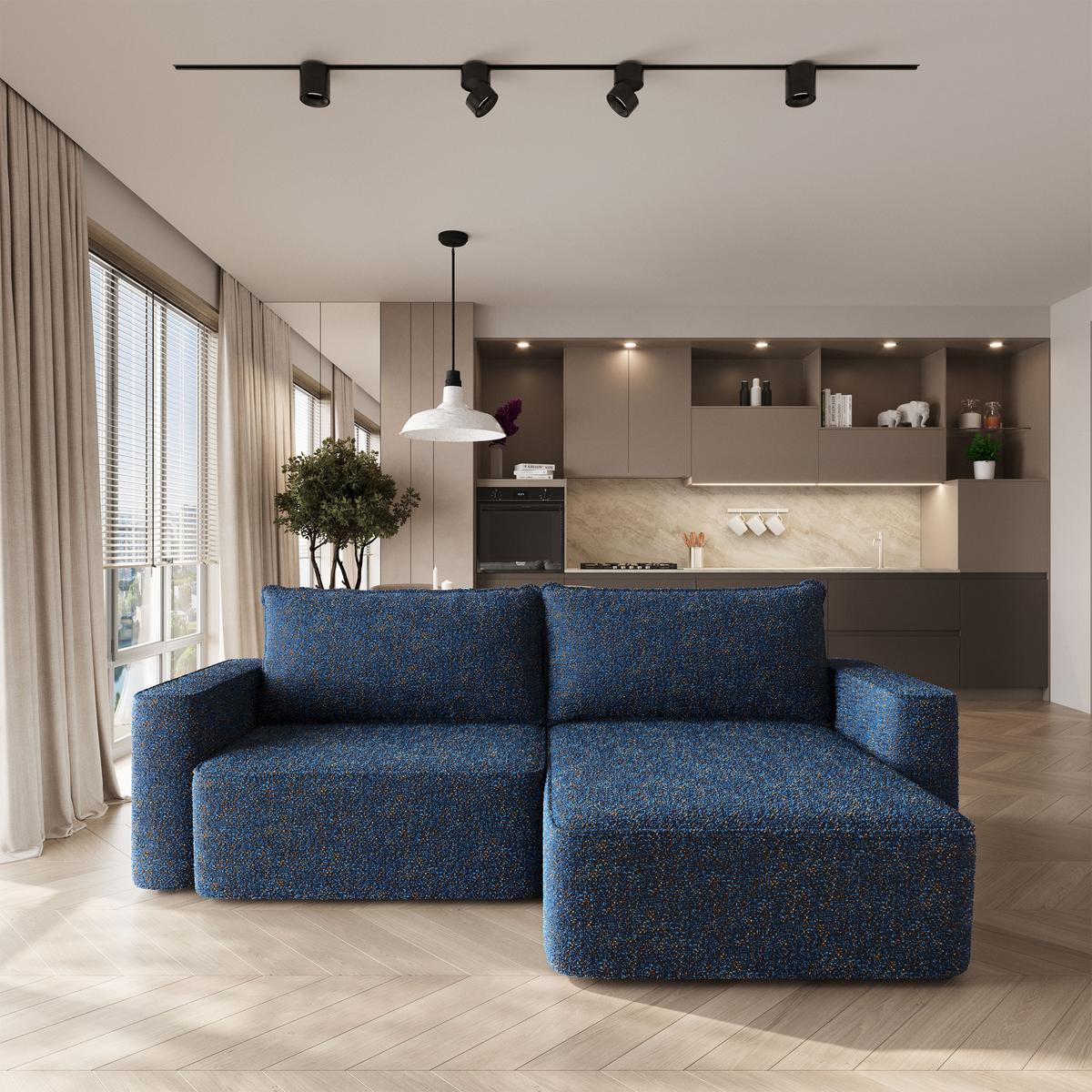 ECKSOFA BELISE BL Blau Chenille mit Schlaffunktion - Blau, Holz/Textil (252/162cm) - MASSENO