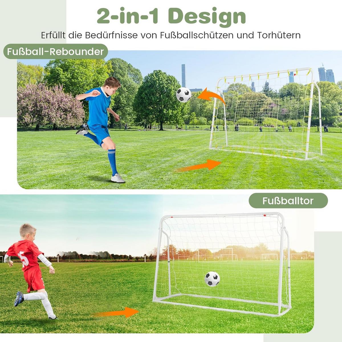 FUBBALLTOR Weiß - Weiß, Metall (187/123/60cm) - COSTWAY