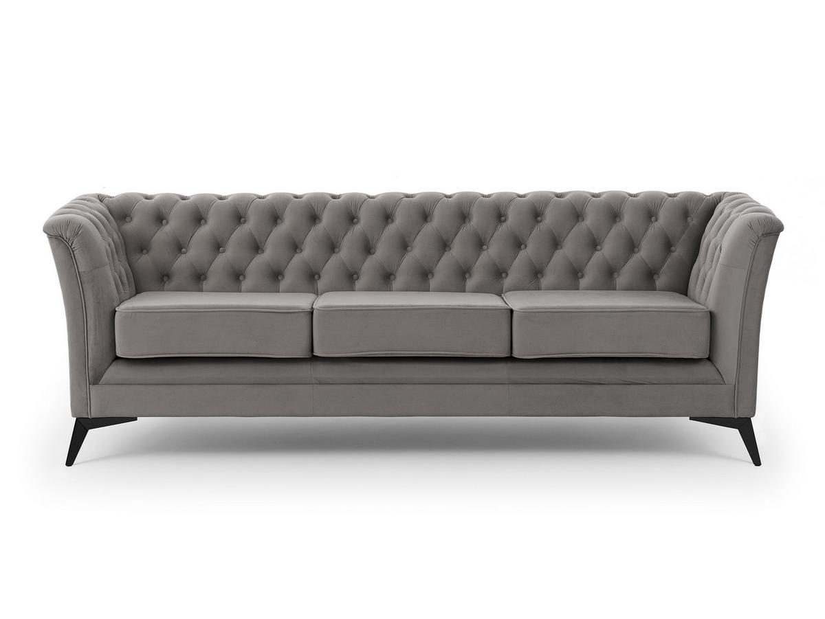 CHESTERFIELD-SOFA 3-sitzer Whitby Grau Samt mit schwarzen Füßen - Schwarz/Grau, Holz/Textil (237/78/82cm) - S-Style Möbel