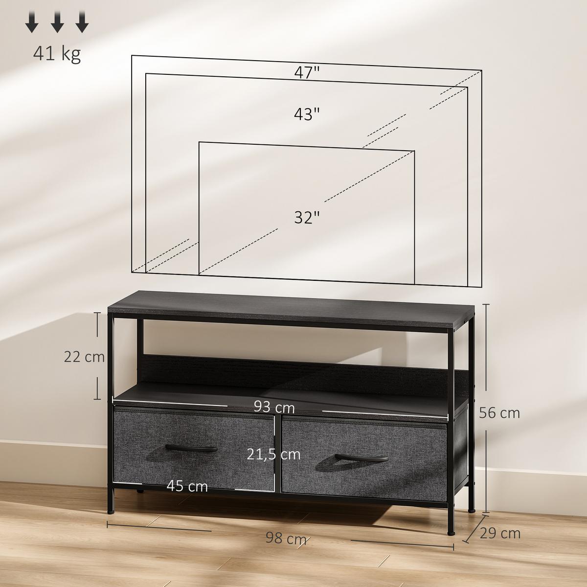 TV-SCHRANK 839-071V00BK - Schwarz, Metall (29/56/98cm) - HOMCOM