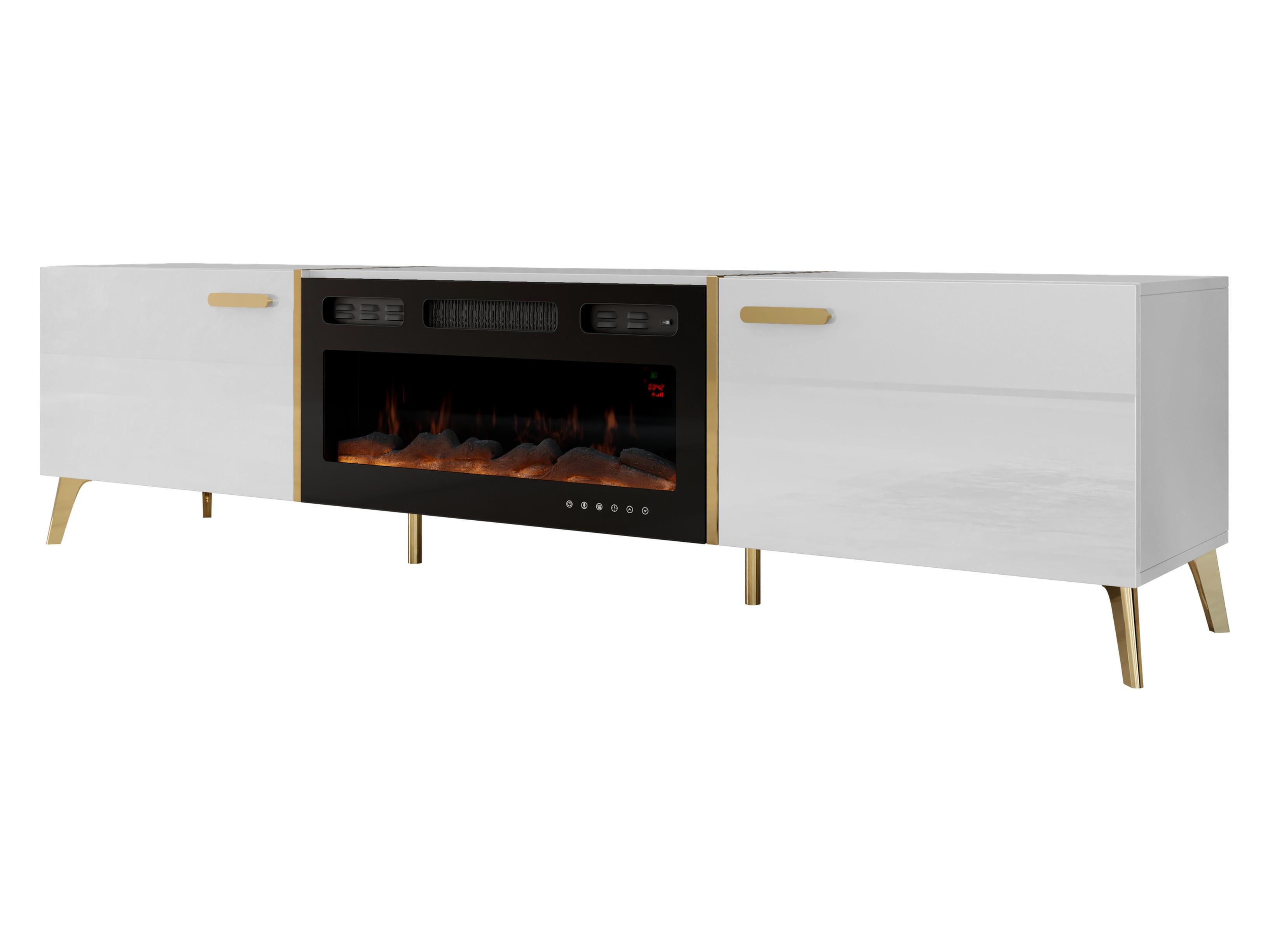 TV-LOWBOARD Picru 2D EF mit Kamin - Goldfarben/Weiß, Holzwerkstoff/Kunststoff (214/50/38cm) - MIRJAN24