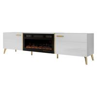 TV-LOWBOARD Picru 2D EF mit Kamin - Goldfarben/Weiß, Holzwerkstoff/Kunststoff (214/50/38cm) - MIRJAN24