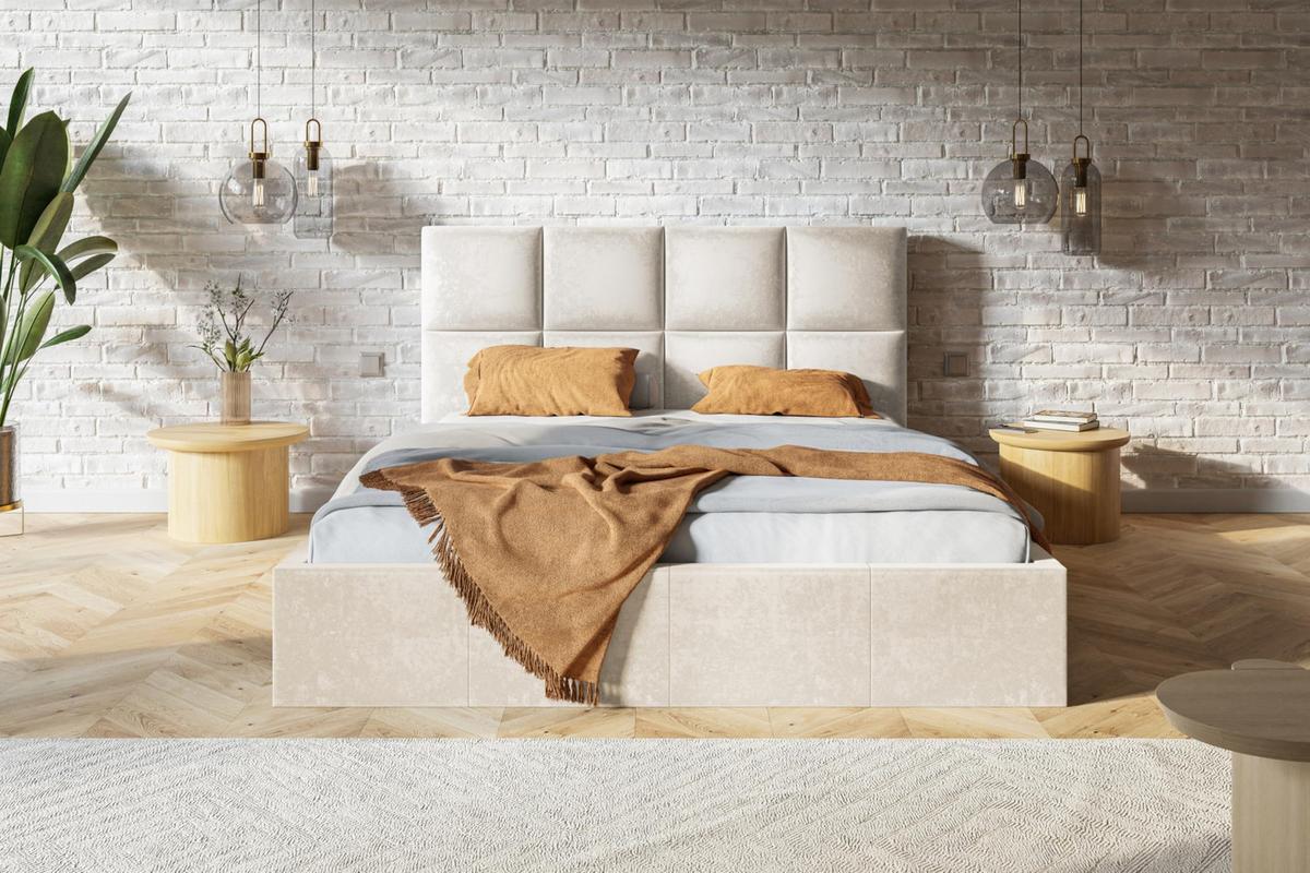 BETT 120x200 - Polsterbett mit Bettkasten und Holzrahmen - Modern Betten - Weicher Jasminstoff - Kollektion Roma, Beige - Beige, Holz/Textil (120/200cm) - Alpi-Möbel