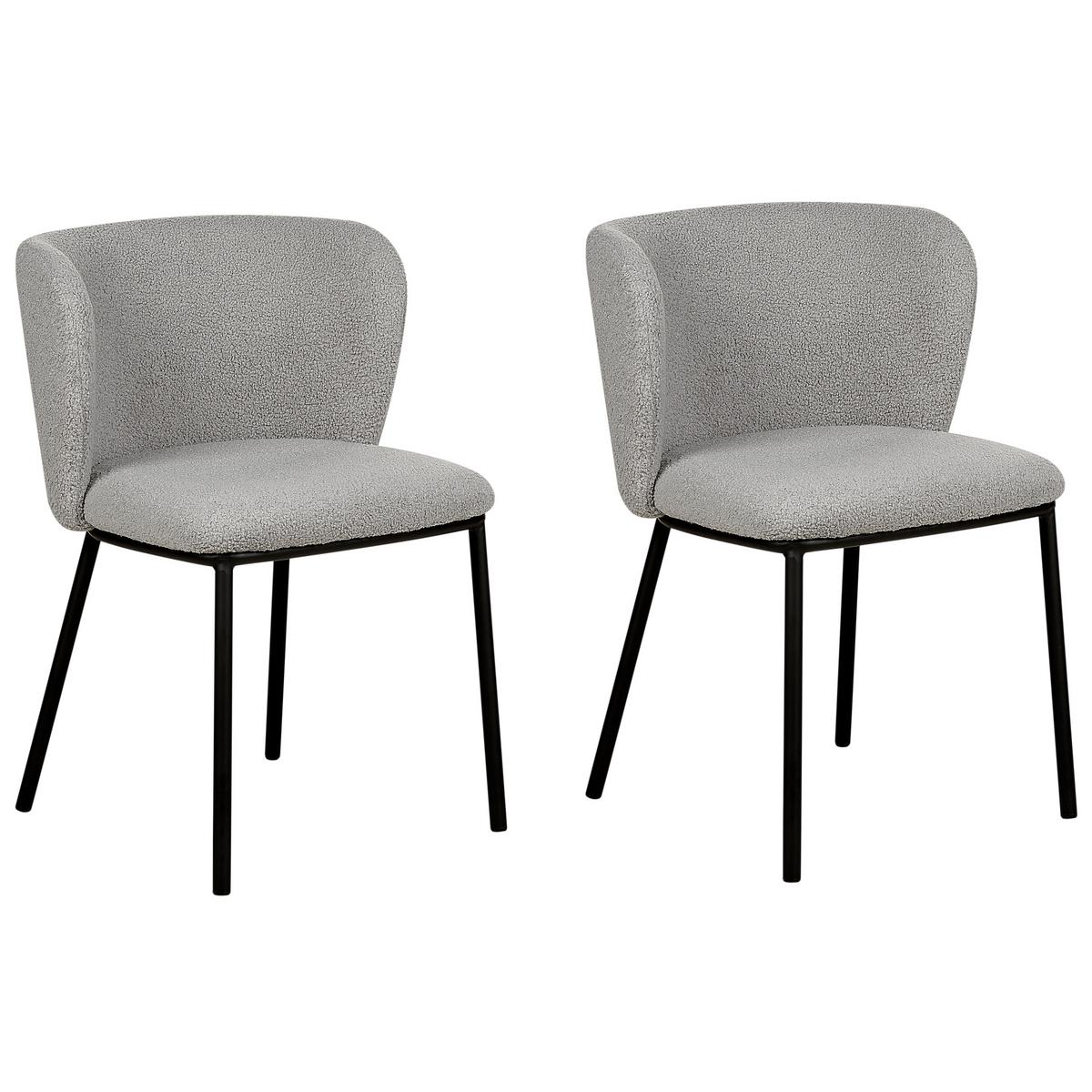 ESSZIMMERSTUHL 2er-Set Bouclé grau Mina - Schwarz/Grau, Textil (45/75/52cm) - Beliani