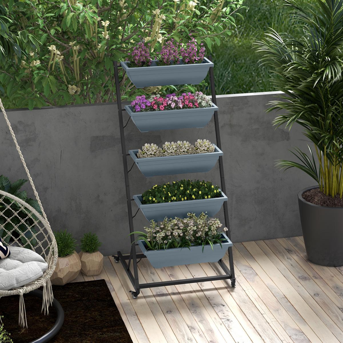 BLUMENKÄSTENSTÄNDER, Grau - Grau, Metall (67/145/65cm) - Outsunny