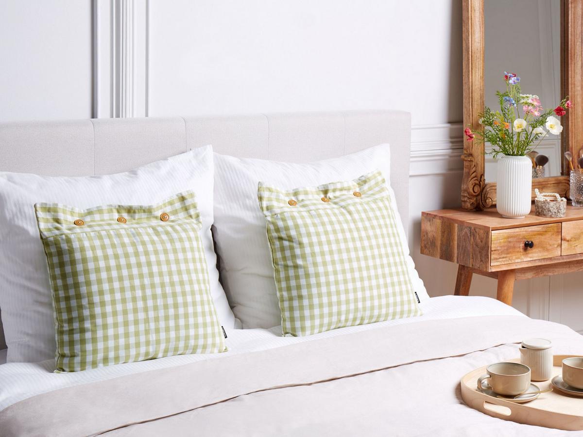 DEKOKISSEN 2er-Set Olivgrün 45/45 cm Talya - Weiß/Braun, Textil (45/45cm) - Beliani