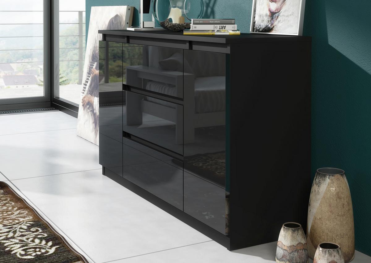 KOMMODE Schwarz, Hochglanz 120/79/39 - Schwarz Hochglanz/Schwarz, Holzwerkstoff (120/79/39cm) - RAUMHIRSCH FURNITURE