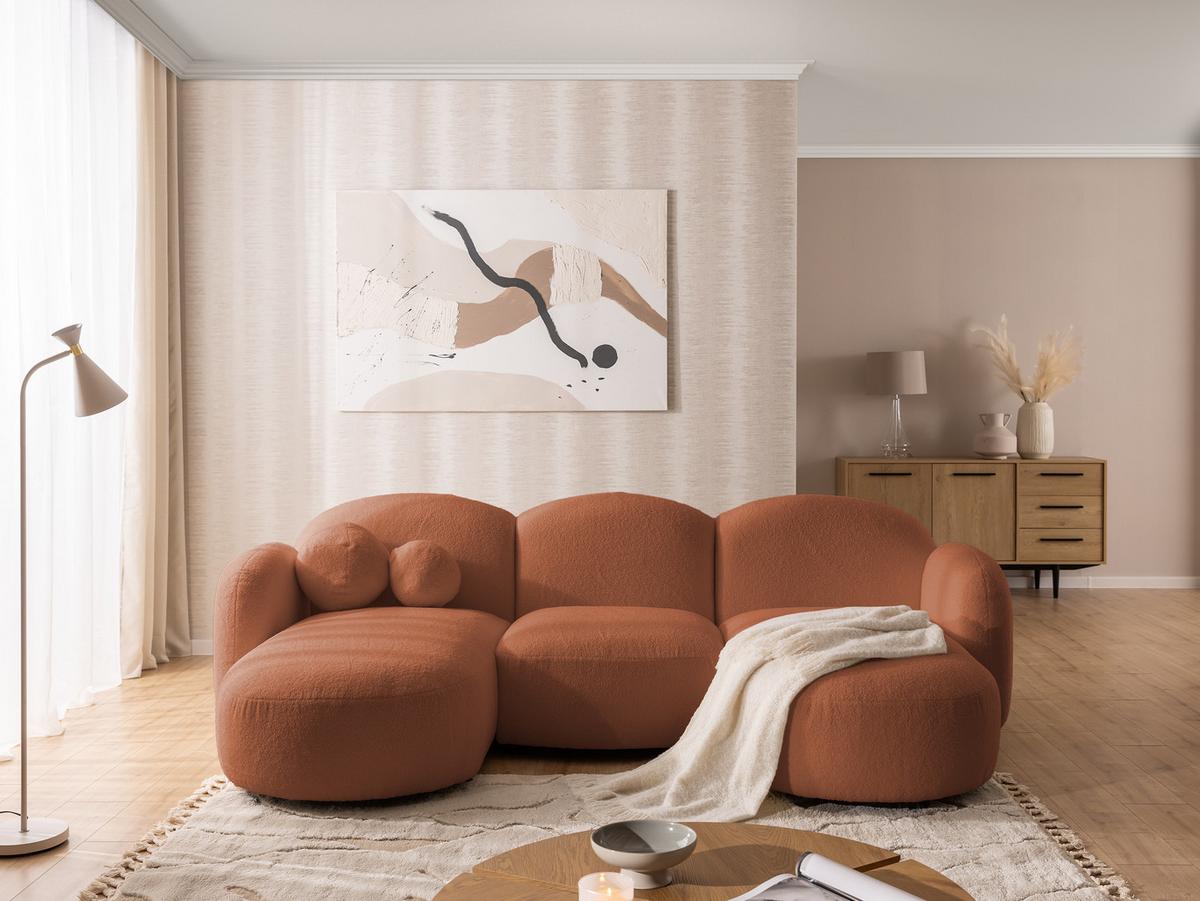 WOHNLANDSCHAFT Nuvola mit abgerundetem Design Terrakotta Bouclé-Stoff - Terracotta/Schwarz, Holz/Kunststoff (268/80/146cm) - S-Style Möbel
