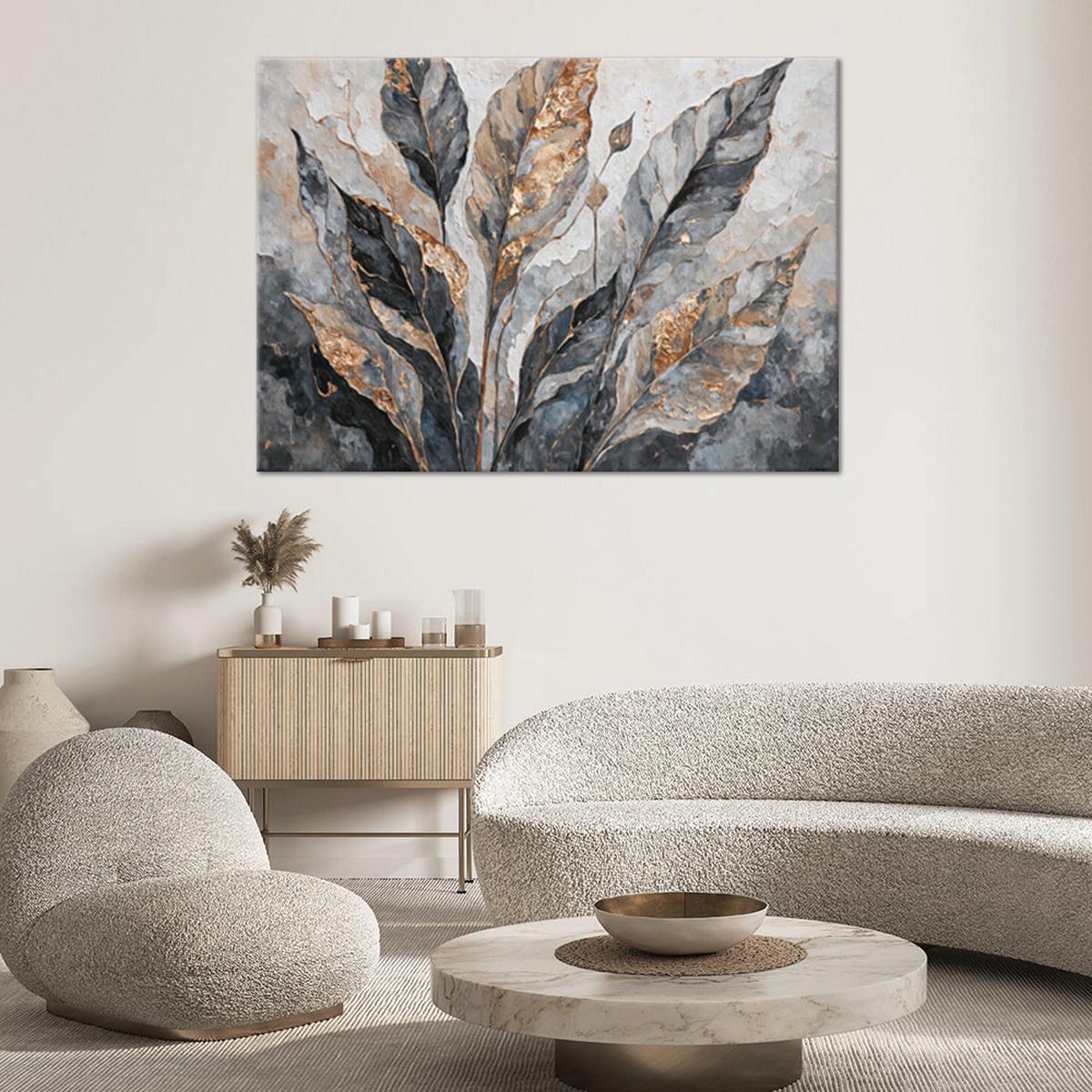 WANDBILD abstrakte blätter grau gold - Silberfarben, Textil (60/40cm) - Feeby