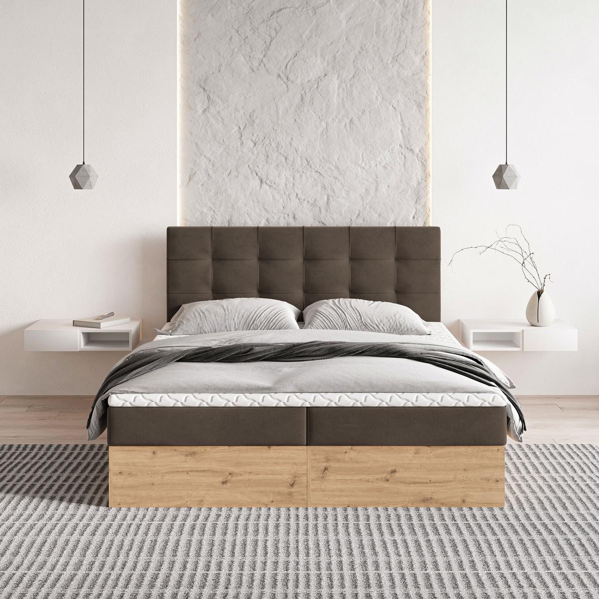 BOXBETT MOLVEN 140x200 cm mit Matratze und Topper - Braun - Braun, Holz (140/200cm) - MASSENO